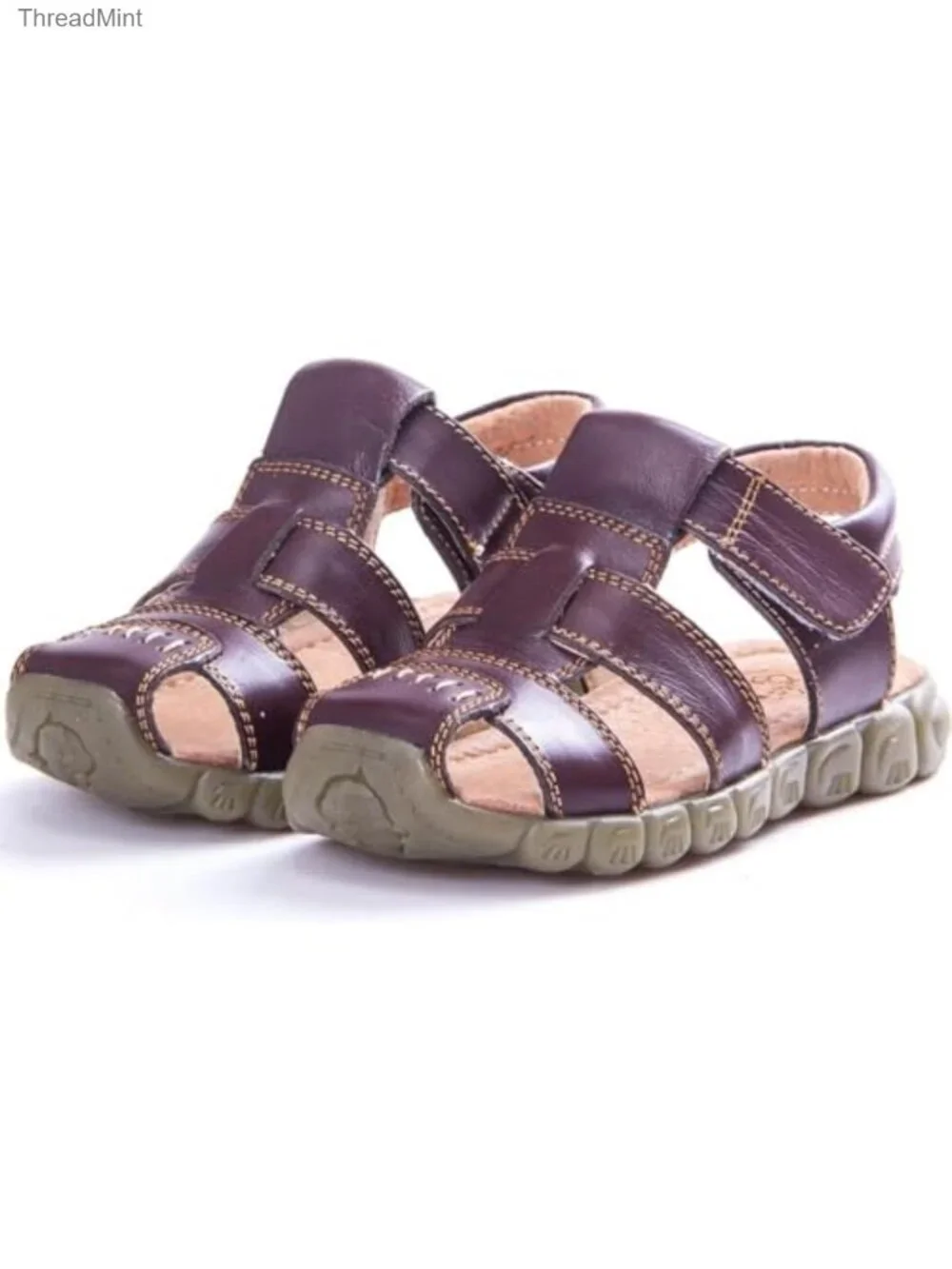 Boys Girls Leather Closed Toe Outdoor Sports Sandals Hook Loop